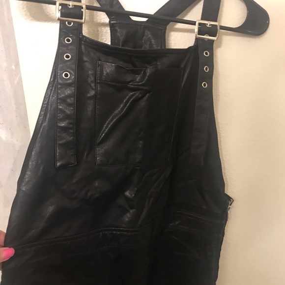 Black Leather Overall Dress - Picture 3 of 4